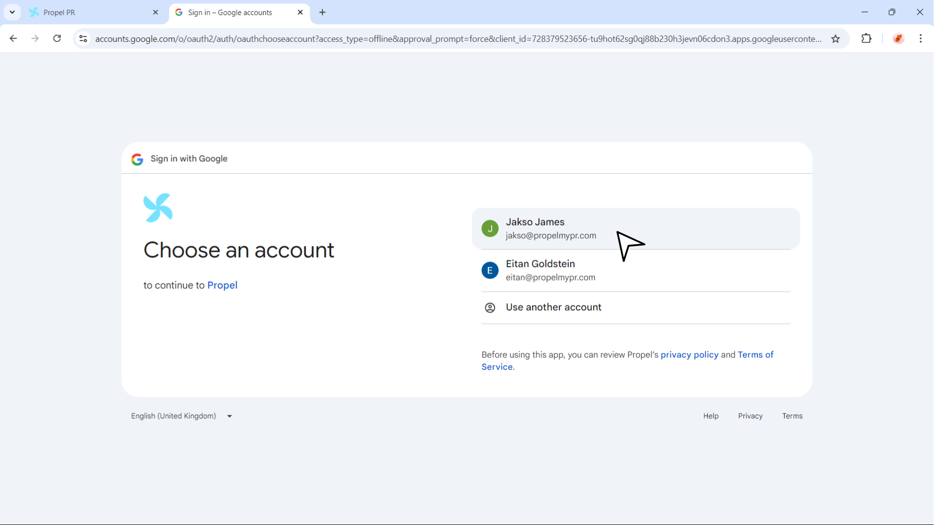 Google sign-in screen