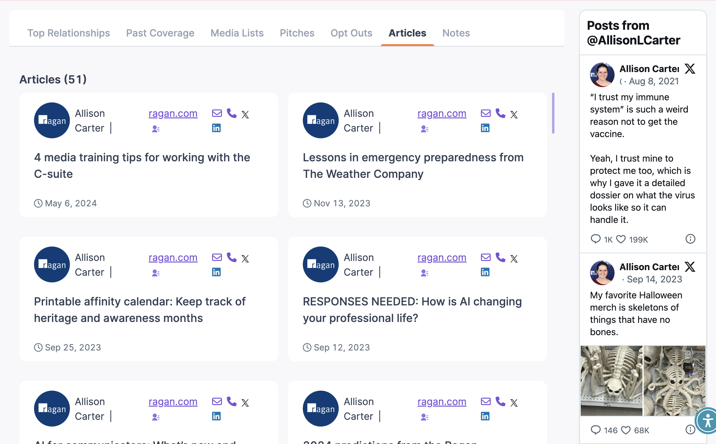 Articles and Twitter feed