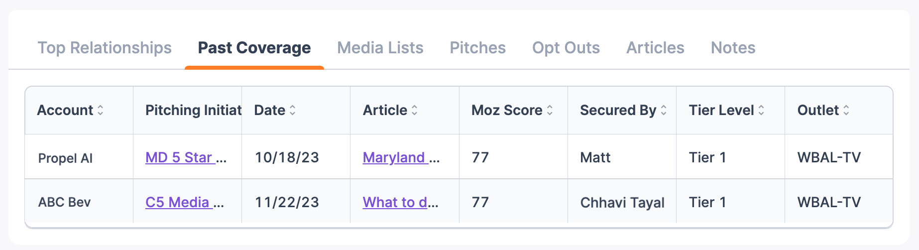Past coverage tab