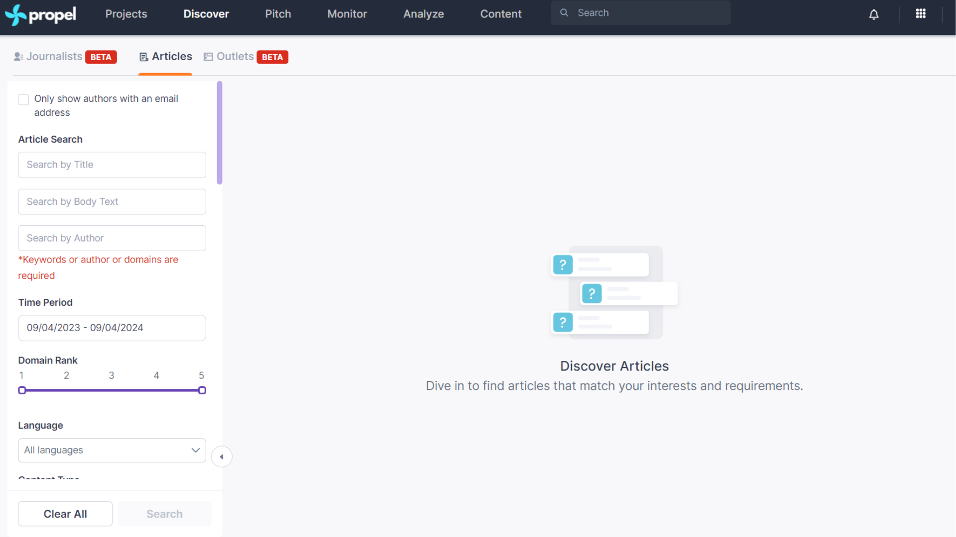 Article Search Filters