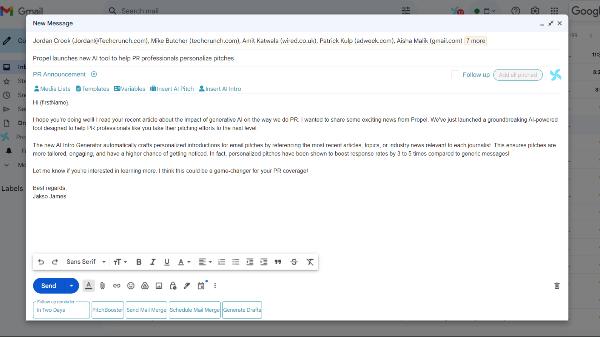 Compose pitch email