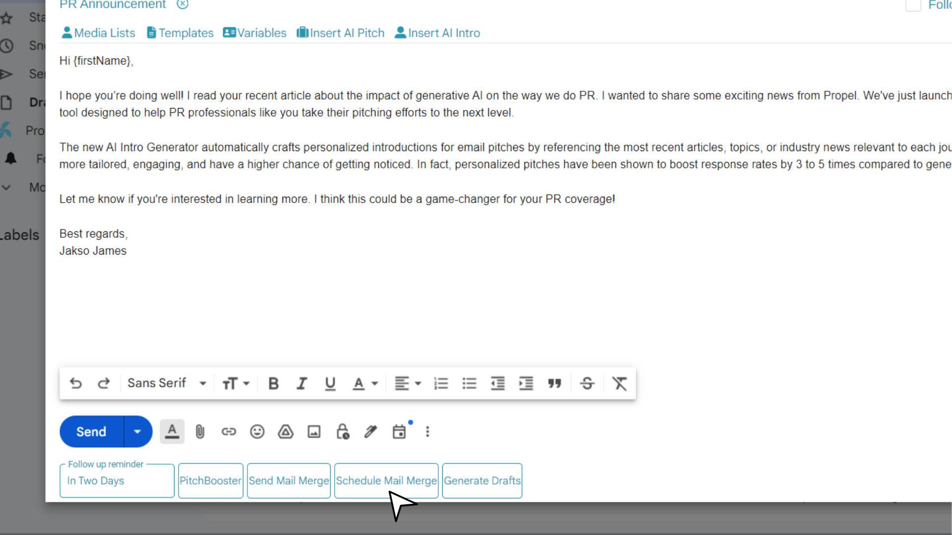 Schedule mail merge