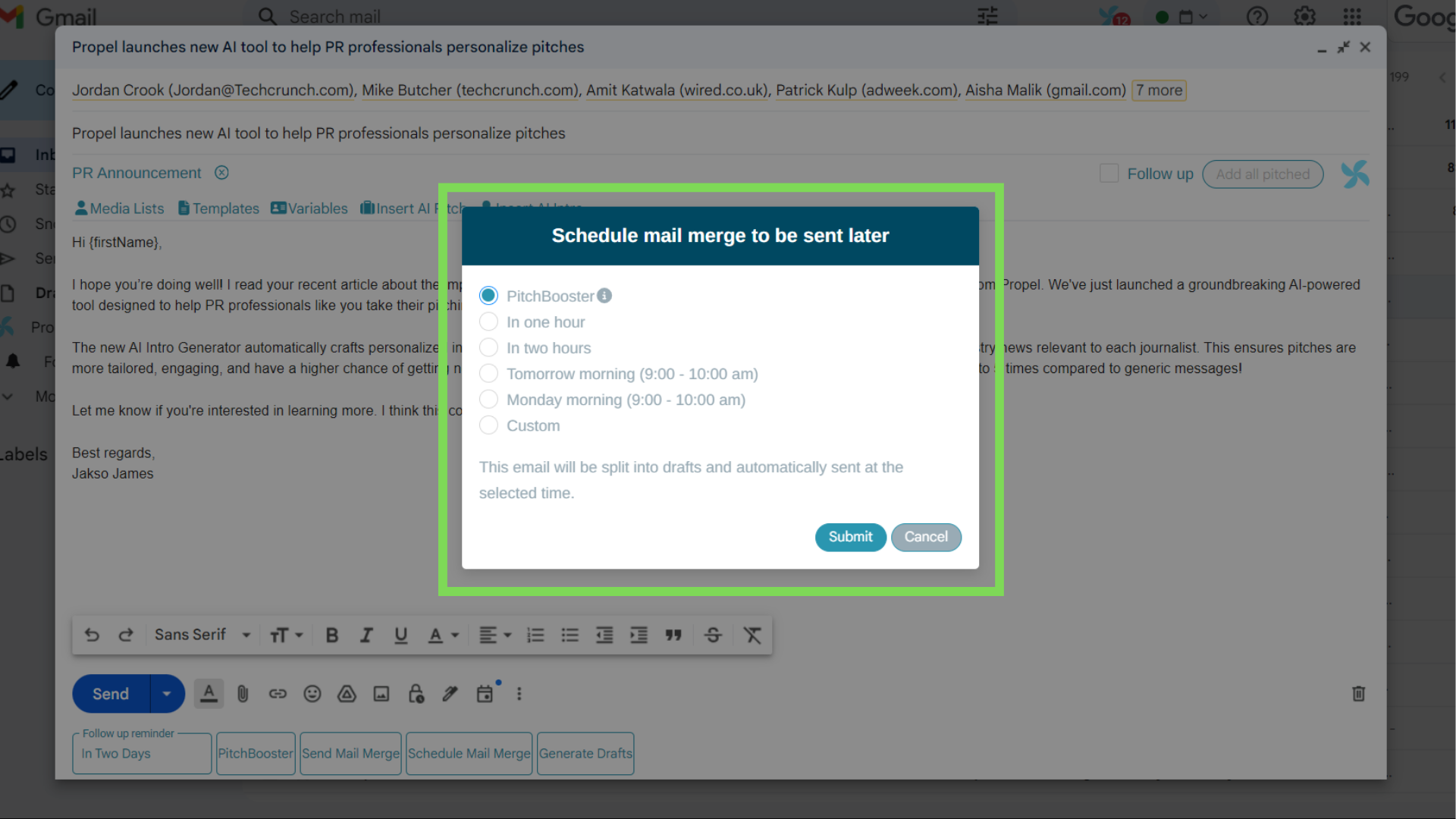 Pick send time